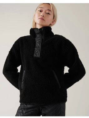 Athleta Cozy Sherpa Snap Sweatshirt Black